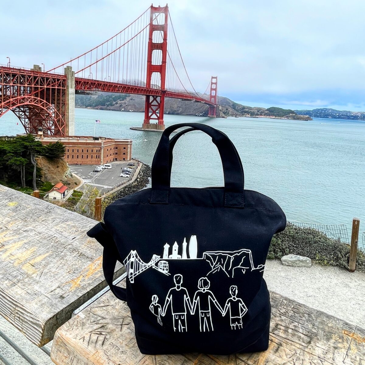 Golden Gate Tasche handgezeichnet bedruckt